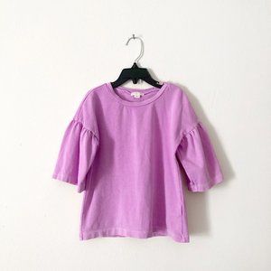 Crewcuts || Girls Heavy Cotton Purple Ruffle Sleeve Crew Neck Tee